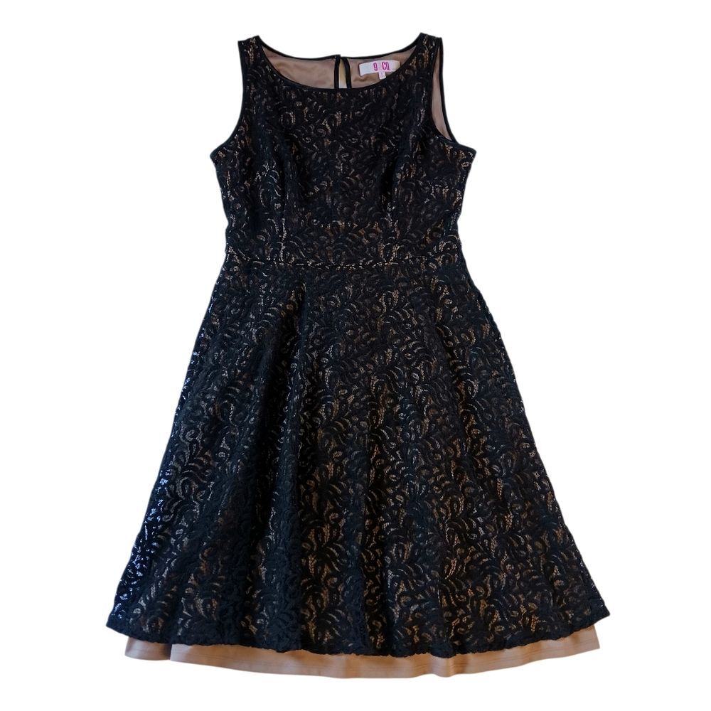 Lace Overlay Knee Length Date Night Dress Whimsigoth Balletcore Black Tan Size 6 - Picture 4 of 11